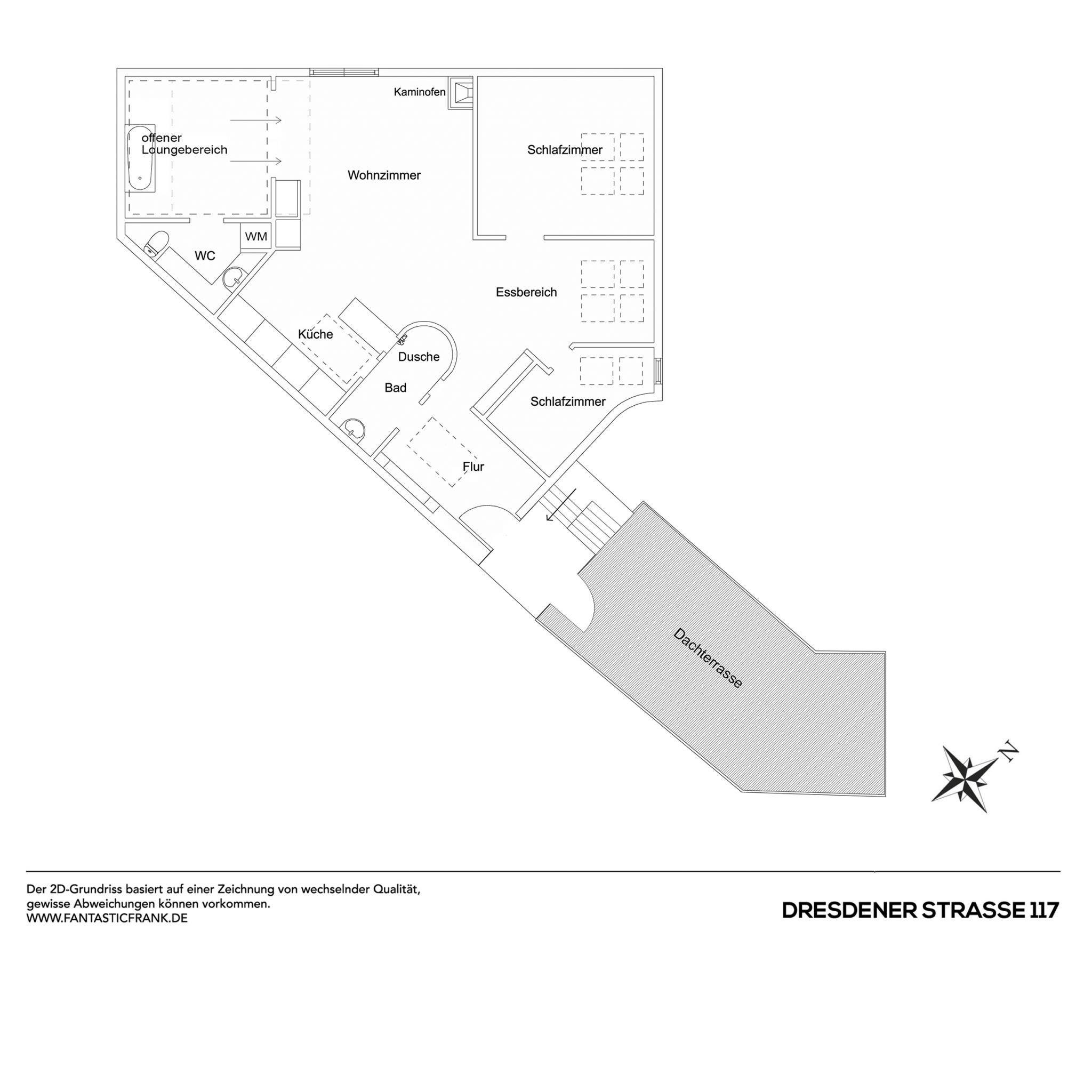 The image features a large, open floor plan with a white background, divided into two sections. The first section is a large room with a kitchen, dining area, and living room, while the second section is a smaller room with a bedroom and bathroom. The floor plan is divided into two sections, with the first section being the larger room and the second section being the smaller room.